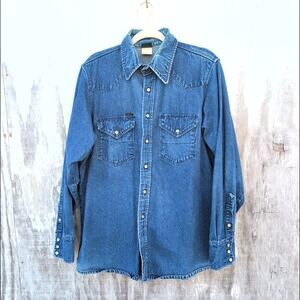 Vtg 90's Lapco Denim Western Pearl Snap Chore Barn FarmWorn Shacket Men's Large